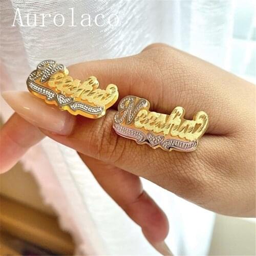 AurolaCo Custom Stud Earrings 3D Nameplated Earring for Women Custom Double Color Name Earrings Jewelry Gift