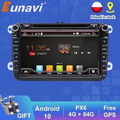 Eunavi 2 Din Android 10 Car DVD Radios Multimedia for VW Volkswagen Polo Jetta passat b6 b7 cc fabia skoda Touran golf 6 Tiguan
