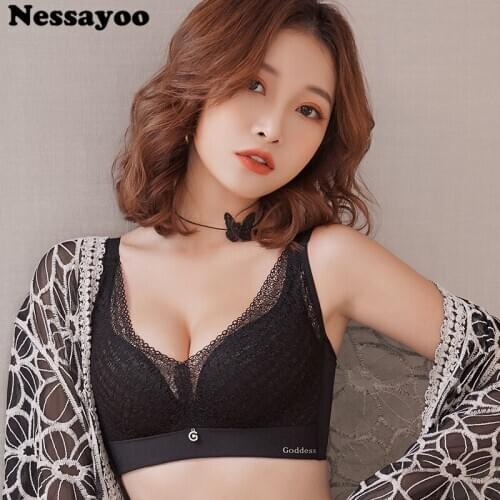 Waistcoat-style Gathering Lace Bra With Sexy Small Chest Cup Ladys Underwear Adjustable Non-Steel Ring Small Size WireFree Bras