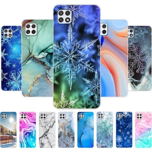 For Samsung A22 Case Back Phone Cover For Samsung Galaxy A22 5G 4G Soft Tpu Silicon Bumper marble snow flake winter christmas