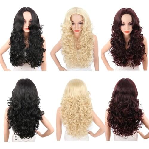 Deyngs Long Synthetic Wigs For Black Women 28Inch Bouncy Curly Naturally Black/Blonde/Red Color Womens Hair Wig Heat Resistant