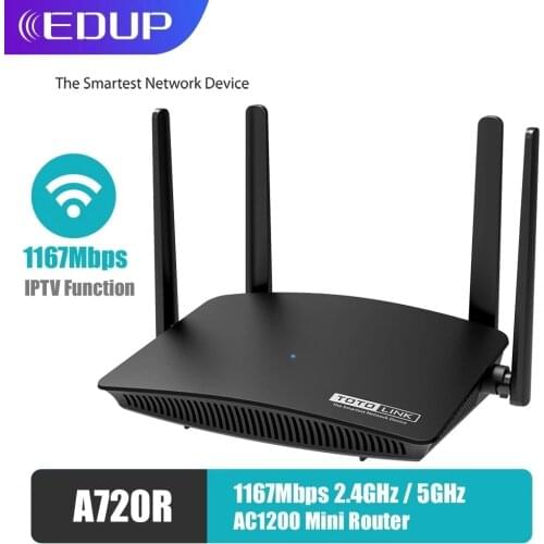 EDUP TOTOLINK 1200M WiFi Router Dual Band 11AC 2.4GHz/5GHz 4 Antennas Wireless Network Repeater A720R Support APP Manage IPTV