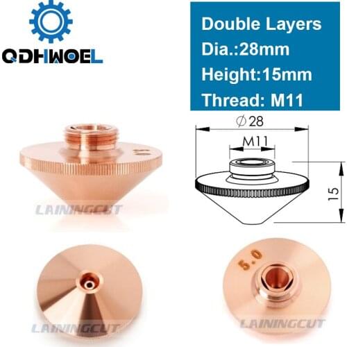 Laser Nozzle Double Layers Dia.28mm Caliber 0.8 - 4.0 Ln109381 for Precitec FIBER Laser Cutting Head