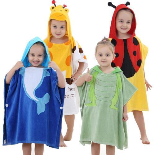 Little kids Animal Bathrobe Towel Boys Girls Thick Cotton Flannel Nightgowns Hooded Night-Robe Cloak Cap Absorbent towel