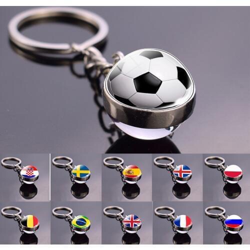 Soccer Lover Keychain Football Glass Ball Key Chain Top 32 World Countries Flag Keychain Key Ring Soccer Fans Gifts