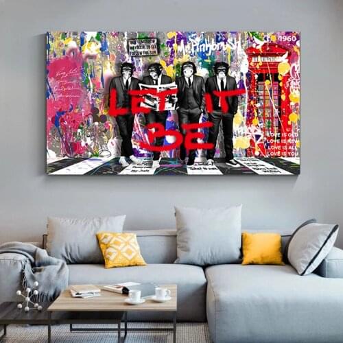 Graffiti Four Monkeys Follow the Sun Canvas Paintings On The Wall Posters And Prints Modern Art Canvas Pictures Kids Room Decor