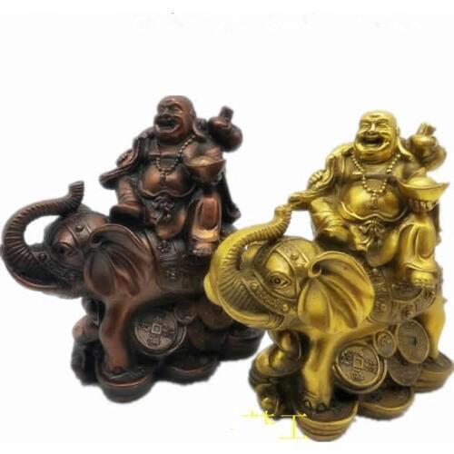 China buddhism bronze wealth Elephant coin gold bag happy laugh Maitreya Buddha Home decoration handicraft statue
