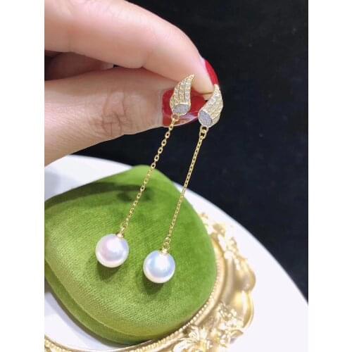 Angel Wing 925 Sterling Silver Earrings Findings Mountings Settings Jewelry Parts Fittings for Pearls Coral Jade Agate Stones