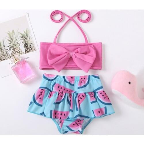 TELOTUNY Swimwear Toddler Baby Girls Bathing Suit Watermelon Leopard Printed Two Pieces Bikini Swimsuit Summer Halter Beachwear