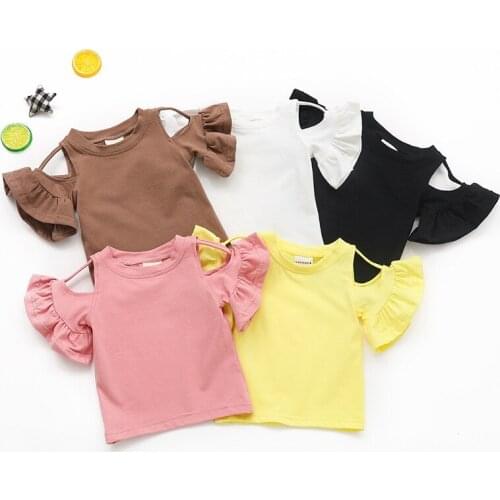 Summer Girls Clothes 2019 Korean Style Baby Girls T Shirt Cotton Off Shoulder Girls Tee Tops Ruffle Toddle T Shirt BC643