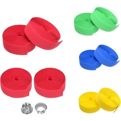 6 Colors Multi-functional Bicycle Handlebar Tape 2pcs Cycling Handle Belt Cork Wrap with Bar Plugs Non-slip Belt Rubber Tape