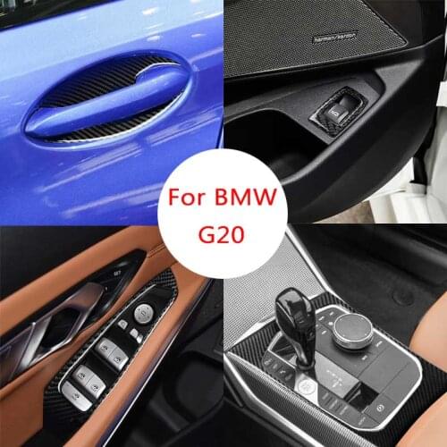 Mutips Car Gear Panel Door Bowl Cover Console Carbon Fiber Stickers Styling Mouldings for BMW 3 series G20 G28 325li 330d 335