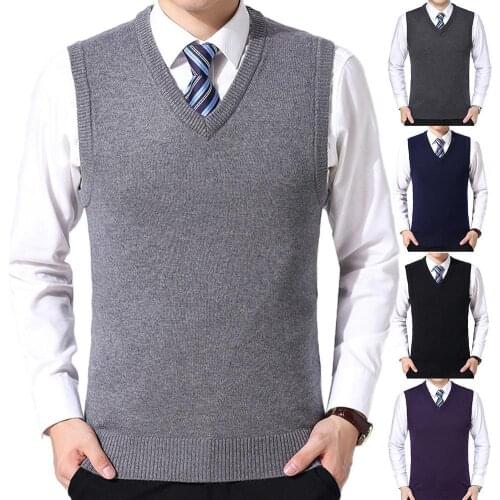 Men Casual Winter Solid Color V Neck Sleeveless Knitted Woolen Plus Size Vest Knitted woolen vest men suit vest