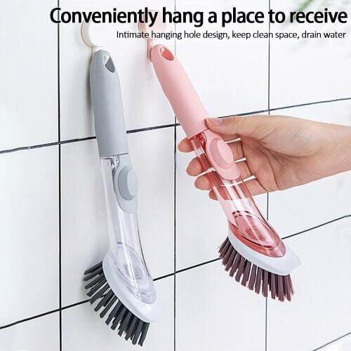 Dishwashing Brush Set Automatic Fluid Dispenser Long Handle Cleaning Brush With Removable Brush Sponge Kitchen Cleaning Tools
