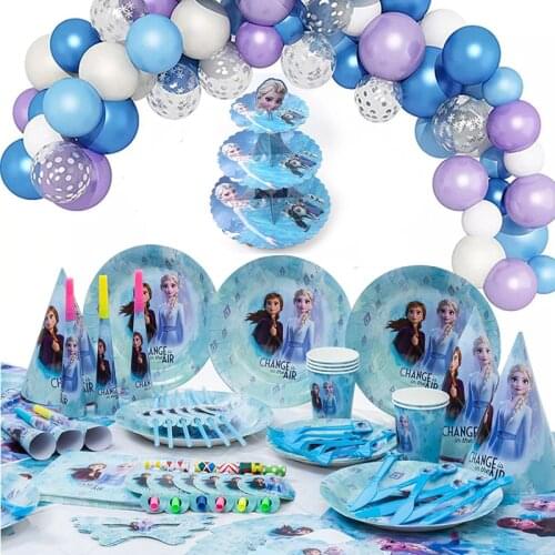 Frozen Anna Elsa Princess Birthday Party Decorations Baby Shower Disposable Tableware Cup Plate Napkin Decorations Supplies Set