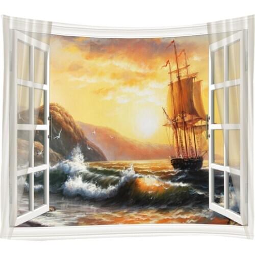 Windows Scenery Tapestry Wall Hanging Cloth Bed Spread Beach Towel Table Cloth Yoga Mat House Decoration Living Room Decoration