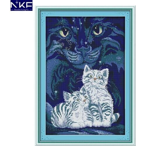 NKF Two Little White Tigers Cross Stitch Set Handmade Craft Needlework Cross-Stitch Embroidery Kit Cross Stitch for Home Decor