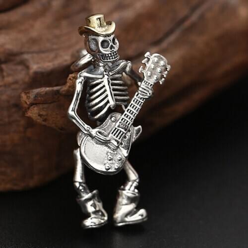 BOCAI New Real 100% s925 sterling silver jewelry trendy punk rock guitarist skull hip-hop fashion Man pendant