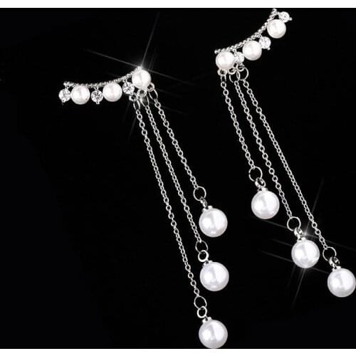 New Fashion Hyperbole Temperament Elegant Long Drop Earrings for Women Female Tassel Simulated Pearl Pendant Earrings