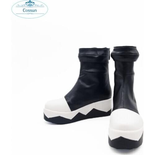 COSSUN Aotu World Ray cosplay shoes boots flat black and white role play pu leather halloween yong Ray anime cosplay shoes