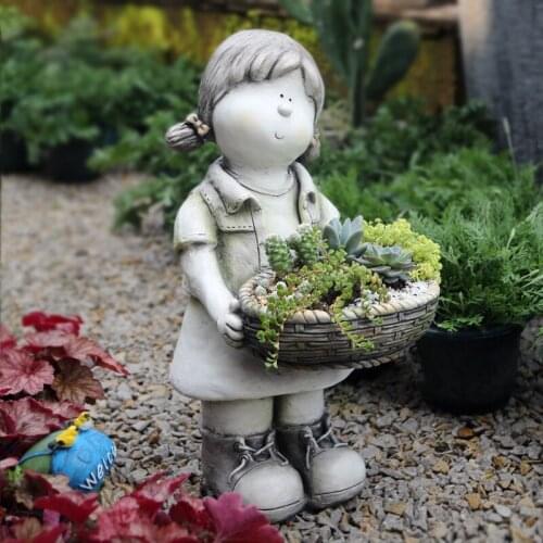 Outdoor Garden Cute Little Girl Cartoon Portrait Cement Sculptures Home Fleshy Plant Flowerpot Ornaments Villa Crafts Decoration