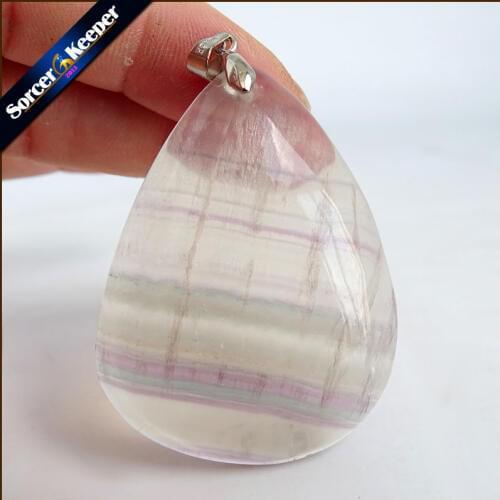 Natural Rainbow & Green Mineral Fluorite Polished Pendant DIY Womens Colorful Quartz Crystal Necklace Specimen Healing QS643