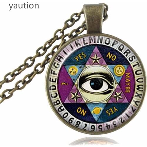 Ouija Board Pendant Necklace Illuminati Psychic Palm Reader Spirit Jewelry Wisdom Eye Pentagram Necklace Glass Dome Choker