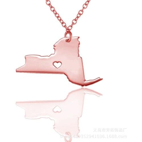 Popular jewelry in Europe and the United States map stainless steel New York state pendant necklace