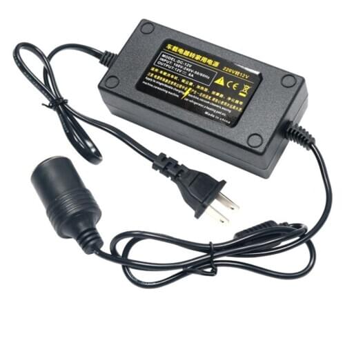 Power converter 5A72W two-wire adapter socket 220v ac to 12v dc, used for car air pump/vacuum cleaner/cigarette lighter