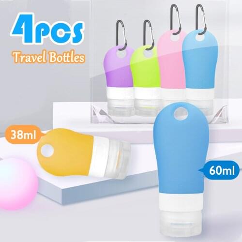 4pcs Travel Bottle Empty Refillable Leakproof Silicone Bottle with Keychain for Toiletries Hand Sanitizer 1.3oz+2oz Random Color
