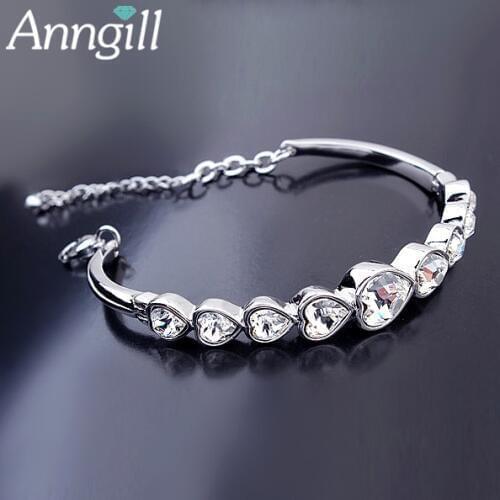 Promotion New Crystal From Swarovski Charm Heart Bangle Siliver Color Bracelets Bangles for Women Fashion Cuff Bracelets