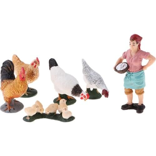 Hand Painted Lifelike Farm Worker Model Figurine Dollhouse Mini Farm Animal Playset Poultry Toy - Micro Landscape Ornaments