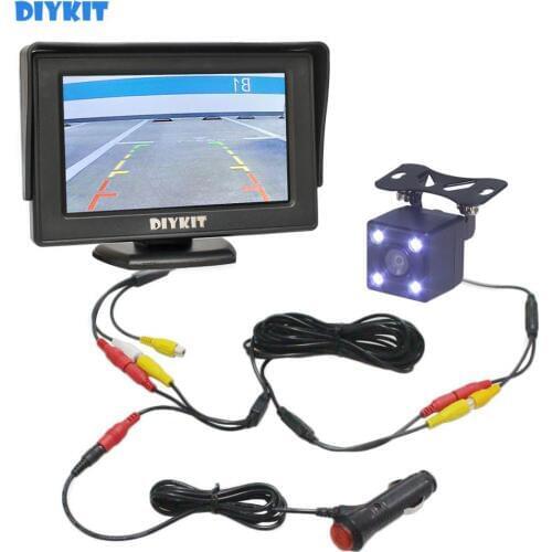 DIYKIT Car Parking Assistance 4.3 inch Rear View Monitor + Car Reversing Rearview Backup Camera Car Charger