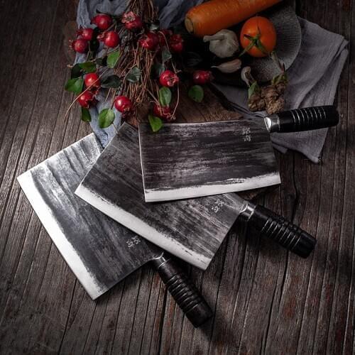 Traditional Chinese Kitchen Knives Handmade High Carbon Forged Kitchen Cleaver Wood Handle Slicing Serbian Chef Camping Knife