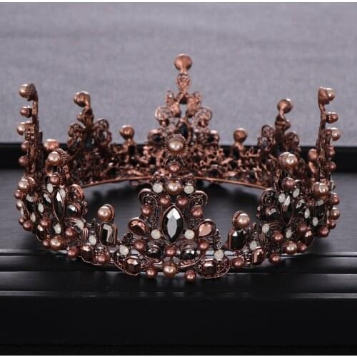 Vintage Wedding Crown Baroque Pearl Rhinestone Crystal Crown Headband Bridal Hair Accessories Prom Queen Crown Bride Round Crown