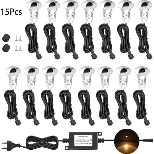 Low Voltage Recessed Step Light LED Steplight with Cover 15pcs Light&3pcs Connection Cable&1pc 30W Transformer