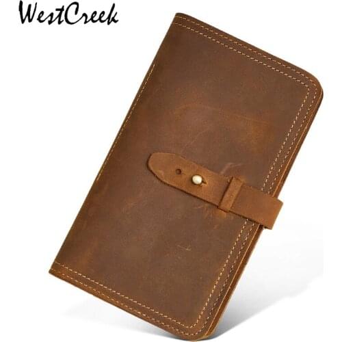 WESTCREEK Brand Crazy Horse Leather Retro Passport Wallet Multi-Functional Ticket Credit Card Holder Purse