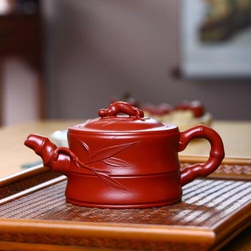 ★Yixing recommended manufacturers selling 】 dahongpao all hand stick bamboo bamboo pot card cover teapot tea set