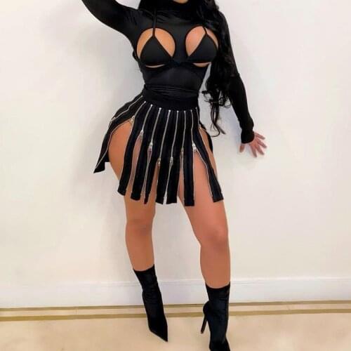 Summer Sexy High Waist Zipper Skirts 2021 Women Black Green White Gothic Mini Skirts Jupe Femme Skirts Punk Nightclub Wear Party