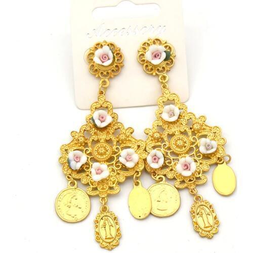Baroque Earring Female Pendientes Mujer Moda 2018 Gold Earrings For Women Flower Coin Drop Long Earring Jewelry Oorbellen Aretes