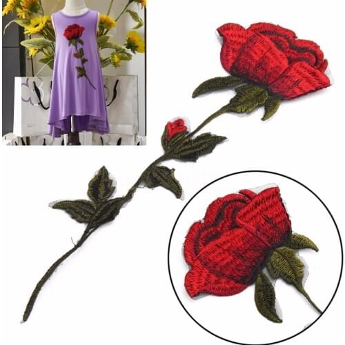 1pc Red Rose Flower Sew On Embroidery Patch Badge Bag Jeans Dress Applique Craft