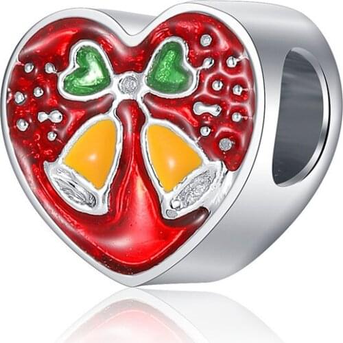 1Pcs New Cute Heart Bell Pendant DIY Beads Suitable for Original Pandora Charm Bracelet Ladies Jewelry Making Gifts