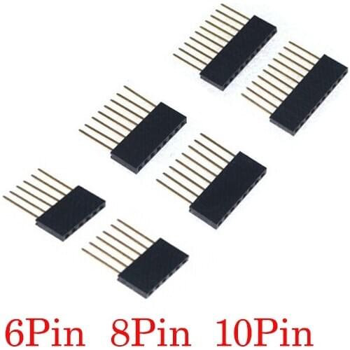 10pcs/lot PC104 dedicated long row female 2.54 pitch 1*6 1*8 1*10 6/8/10P pin 11mm female connector long pins