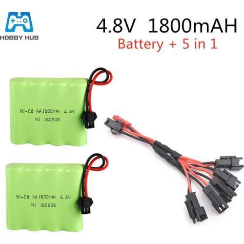 2/3/4pcs 4.8v 1800mah Ni-CD battery+USB/5 in 1 cable for RC car boat tank toy battery group Rechargeable battery electric toys