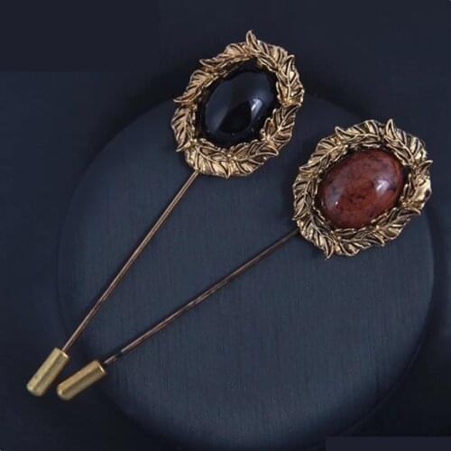 2018 Fashion Jewelry Resin Rhinestone Brooch Long Pin Metal Lapel Pins For Men Brooch Broche Strass Vintage Brooches For Women