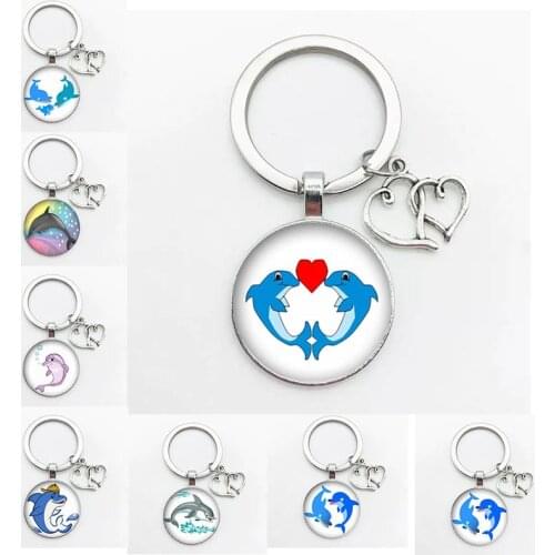 2020 New Fashion Sea Animal Cute Dolphin Double-Sided Crystal Pendant Glass Cabochon Keychain ChildrenS Gift