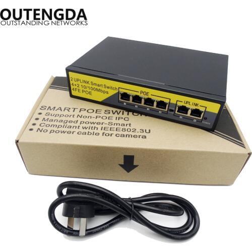 4+2Port PoE Switch 802.3af Standard power switch 802.3at Power Over Ethernet Switch Injector for Wireless AP IP Phones Camera