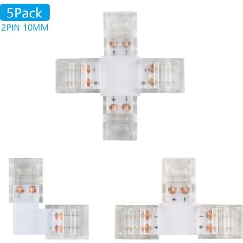 5pcs 10mm 2pin LED L /T/ X Light Strip Connector Adapter Single Color Tape Light Power Wire Cable Extension Cord Crystal buckle