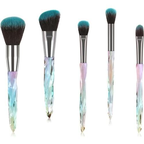 5Pcs Crystal Blue Wooden Handle Green Gold Tube Eye Makeup Brush Set Blooming Outline Tool To Create A Refined Look #LR1