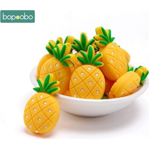 Bopoobo 10pc Silicone Beads Foode Grade Baby Teether Pineapple DIY Pacifier Chain Silicone Teething Beads Rattle Baby Product